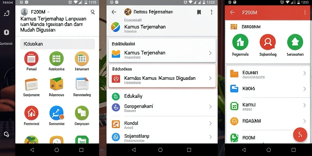 Antarmuka F200M yang intuitif dan fungsional untuk Kamus Terjemahan.