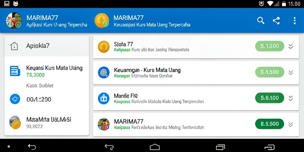 Antarmuka utama MARIMA77 menampilkan grafik nilai tukar mata uang.