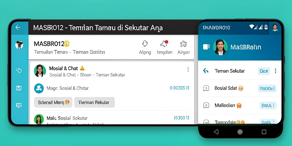 Tampilan antarmuka pengguna MASBRO12 untuk mencari teman sekitar.