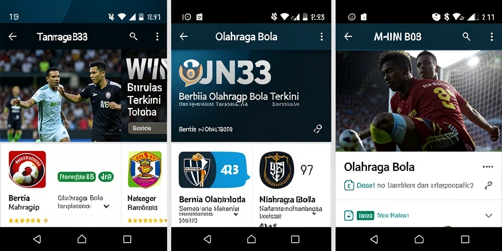 Antarmuka aplikasi WIN33 menampilkan berita olahraga bola yang menarik.